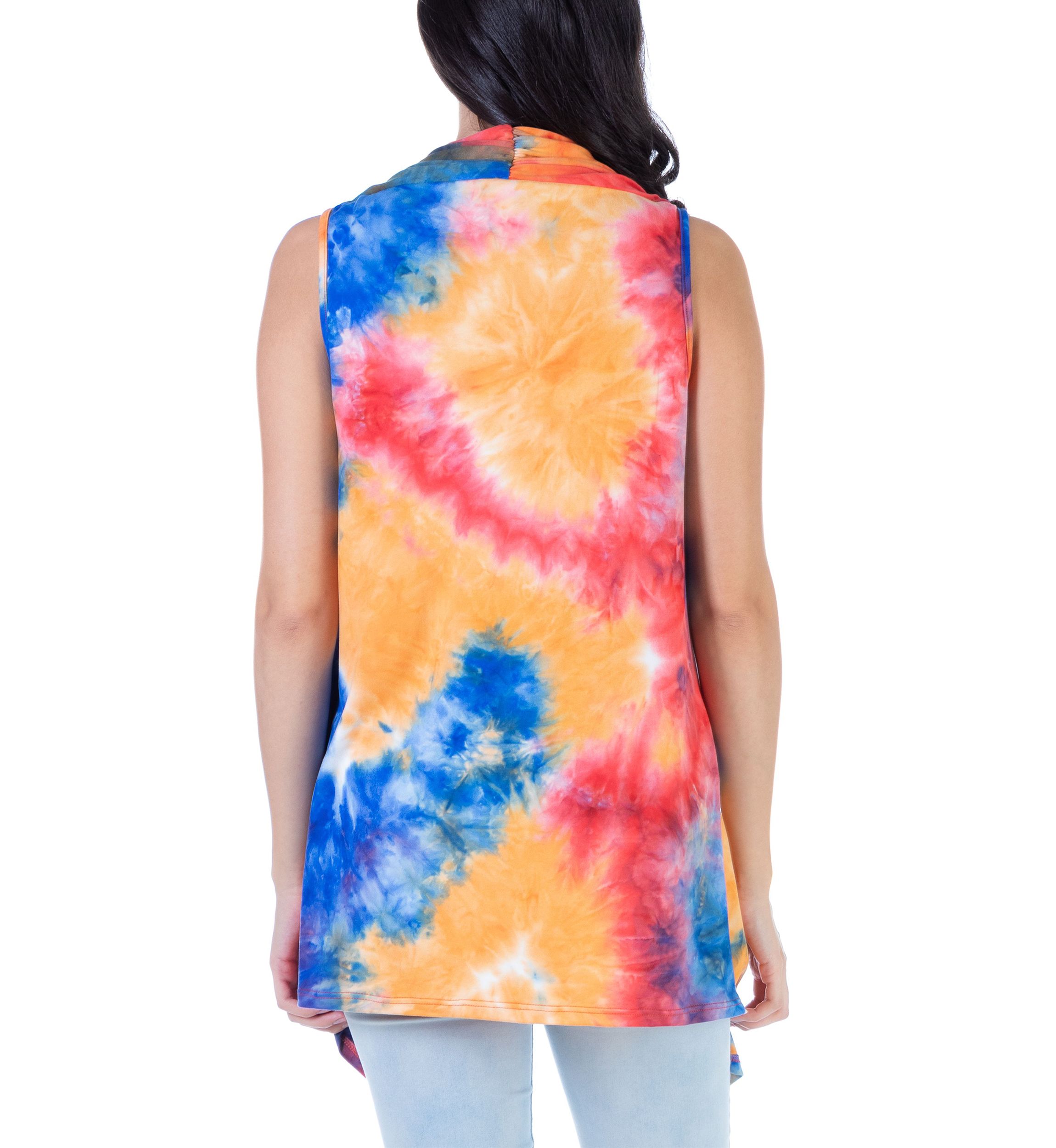 Orange Tie Dye Sleeveless Open Front Shrug Vest