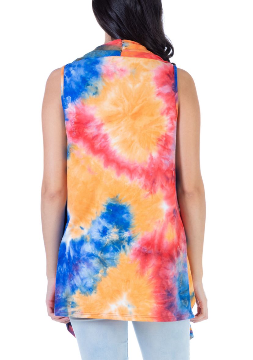 Orange Tie Dye Sleeveless Open Front Shrug Vest