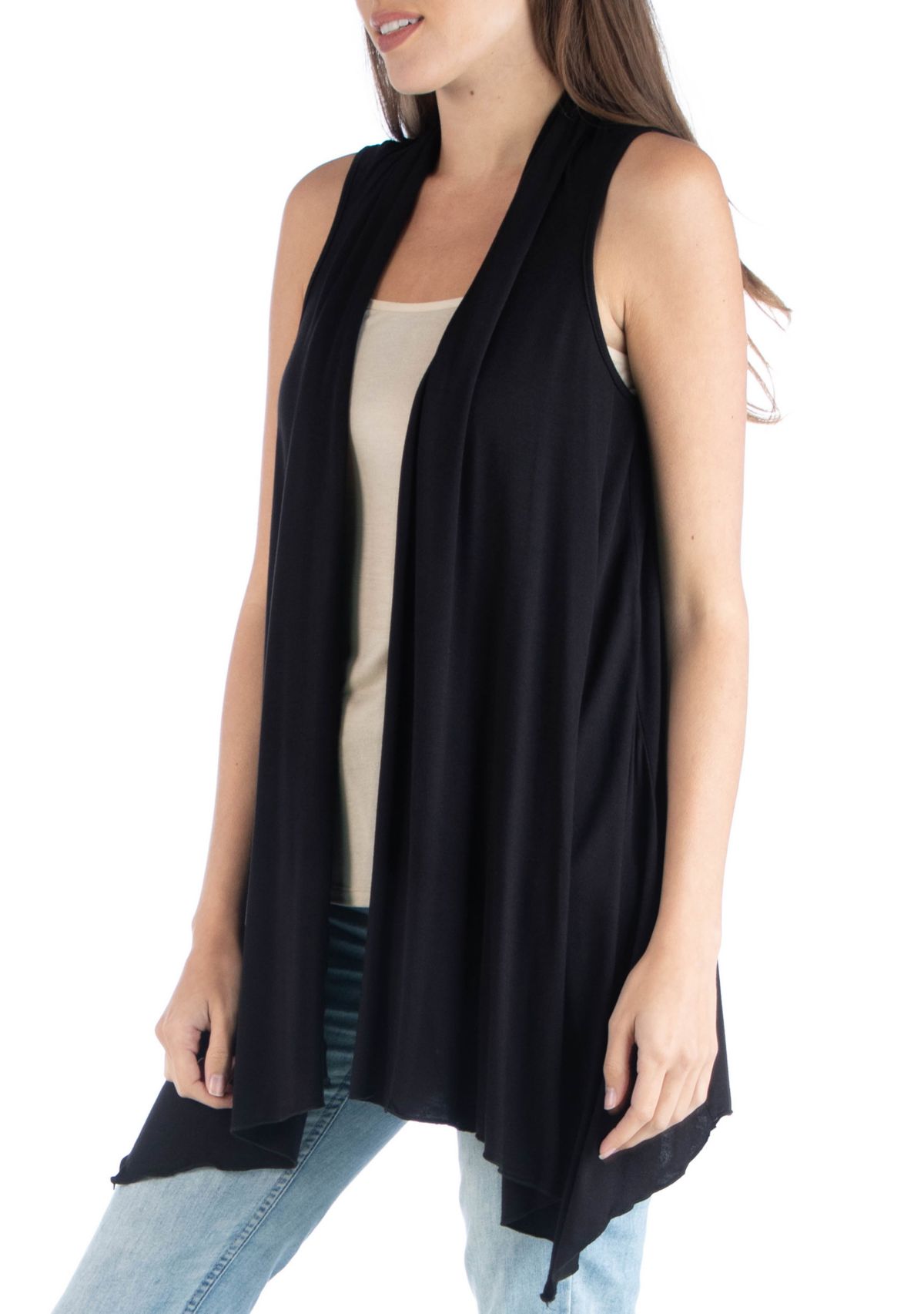 Womens Draped Sleeveless Cardigan