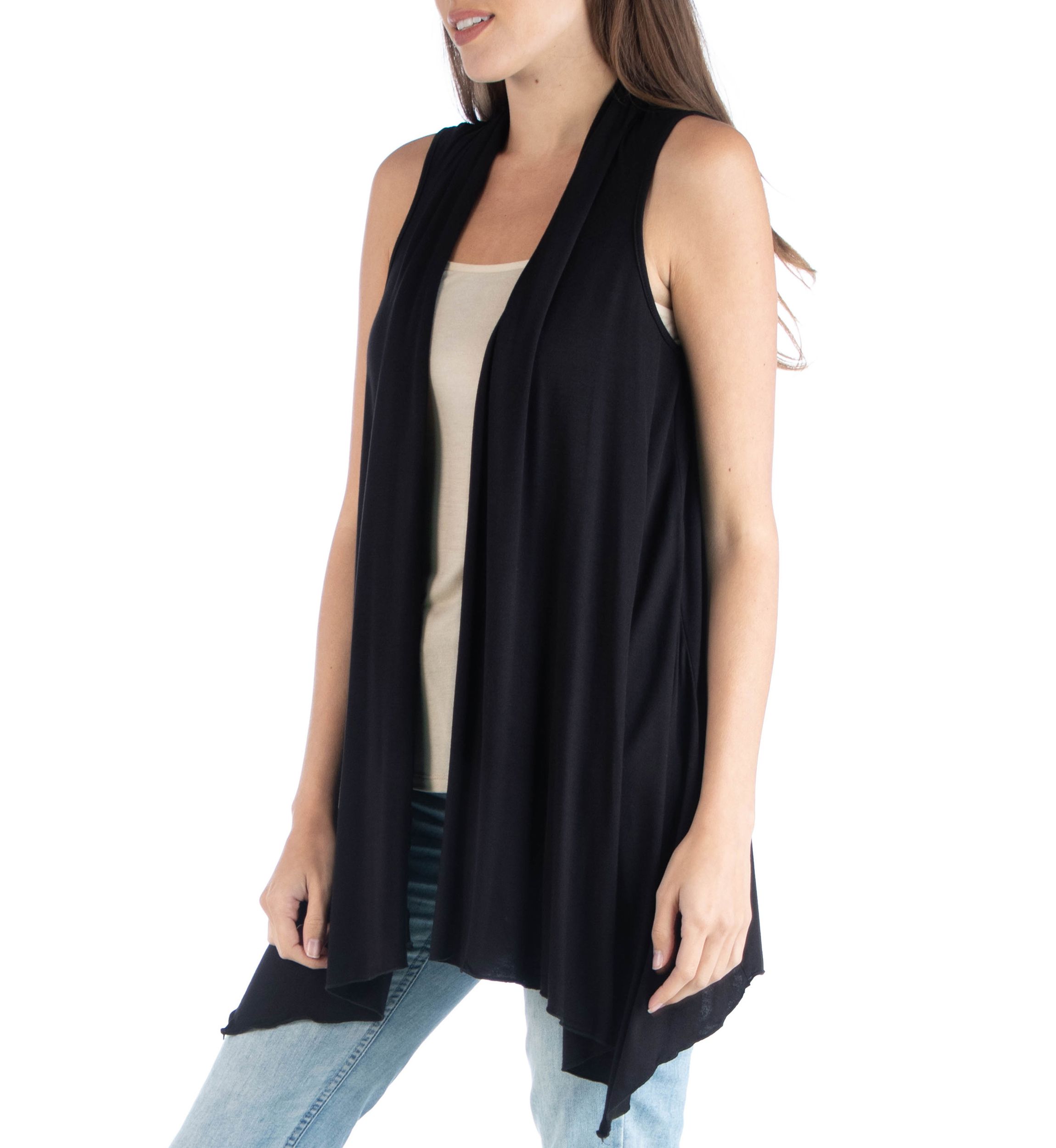 Womens Draped Sleeveless Cardigan