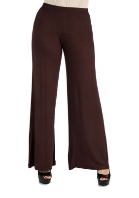 24seven Comfort Apparel Women's Comfortable Solid Color Palazzo Pants ...