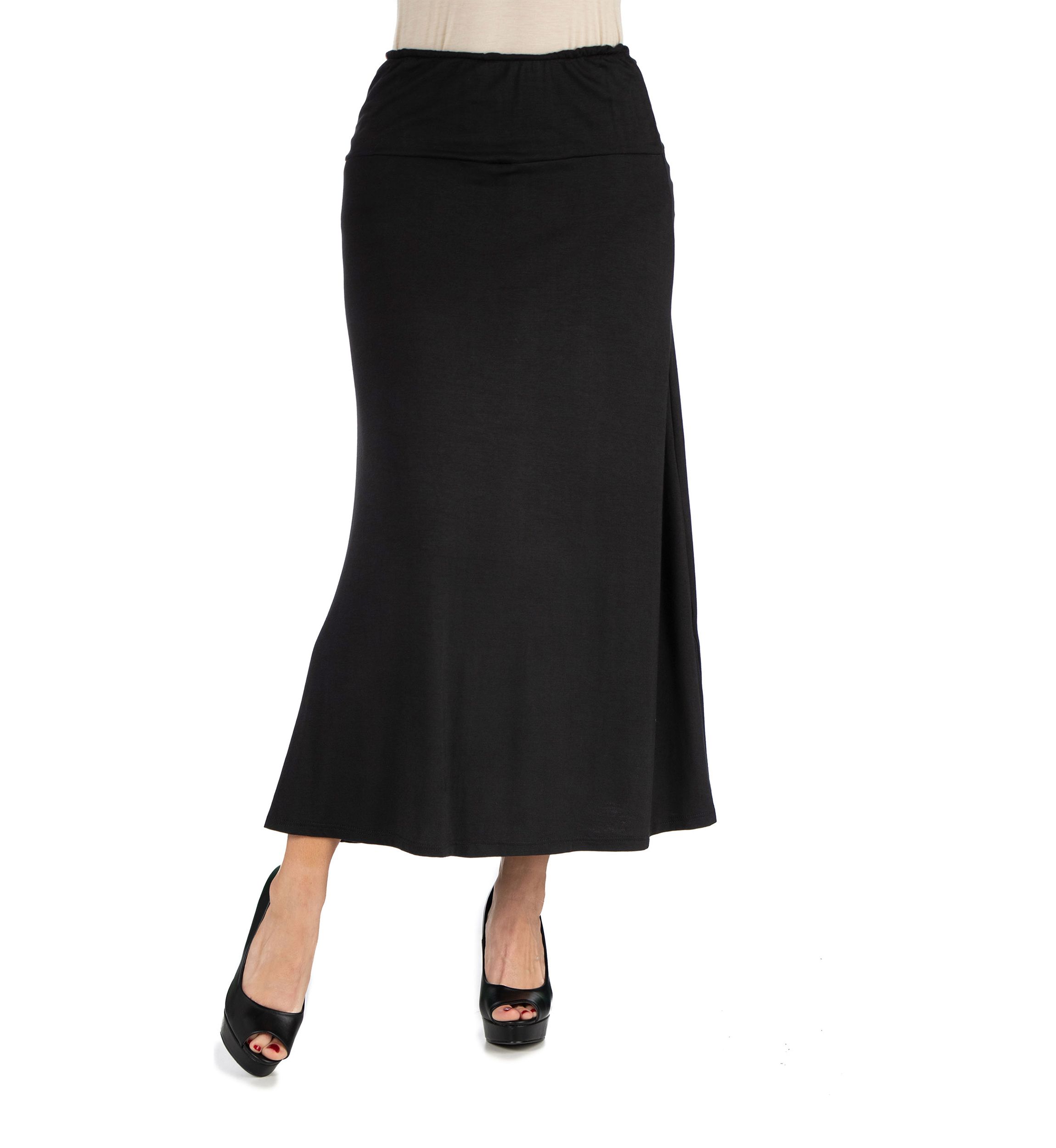 Womens Elastic Waist Solid Color Maxi Skirt
