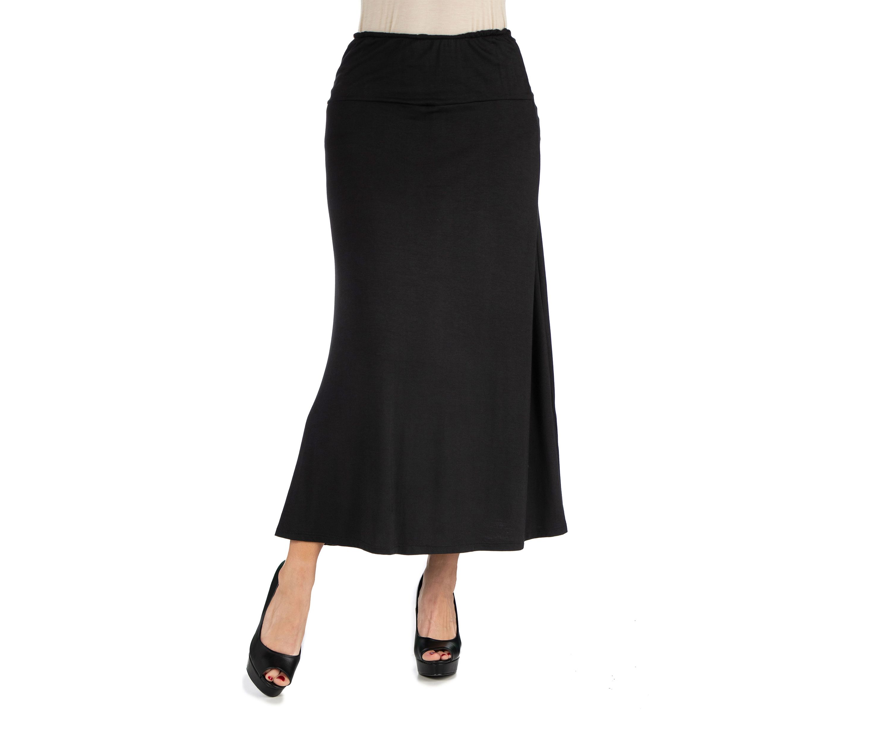Womens Elastic Waist Solid Color Maxi Skirt