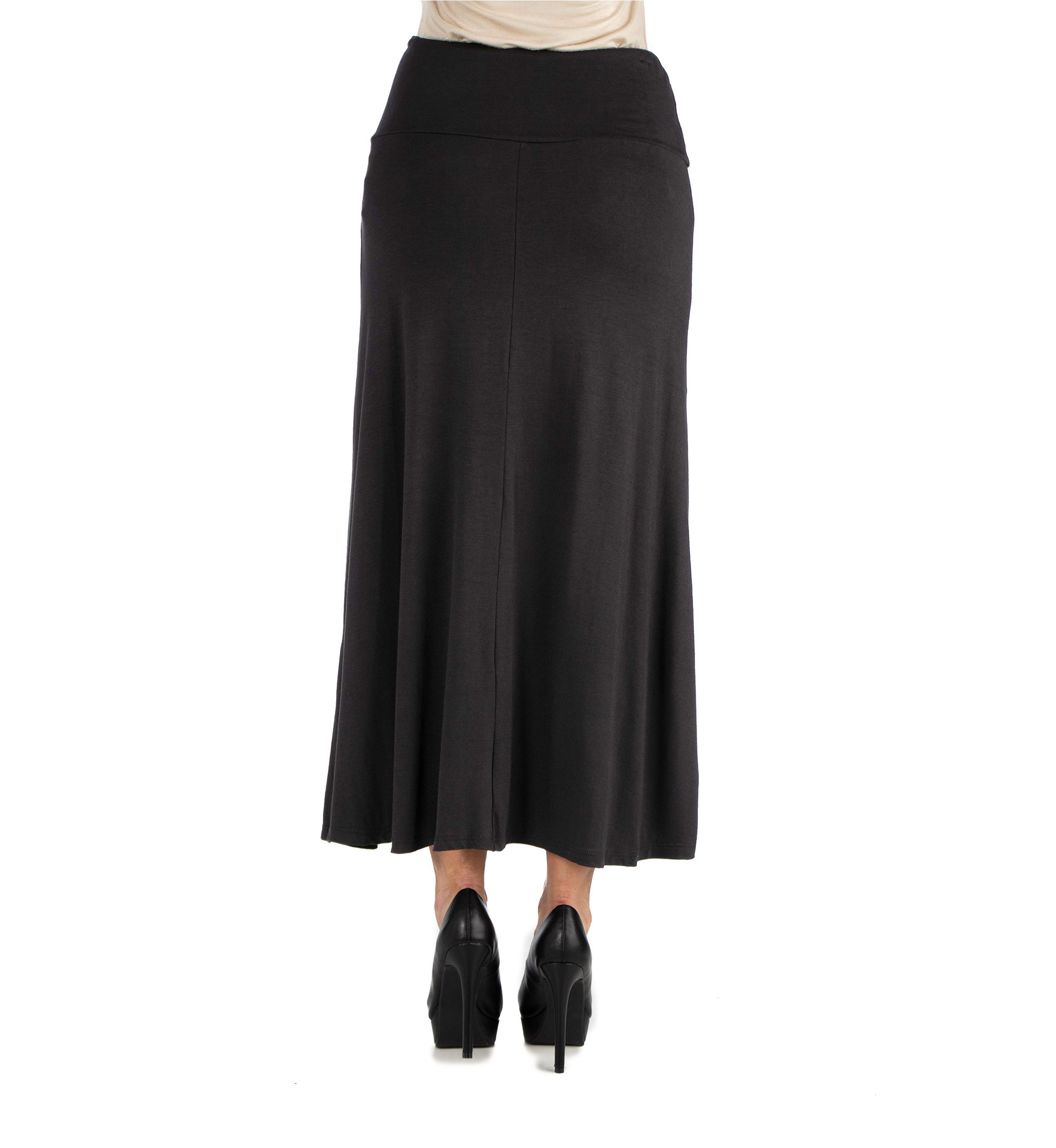 Womens Elastic Waist Solid Color Maxi Skirt