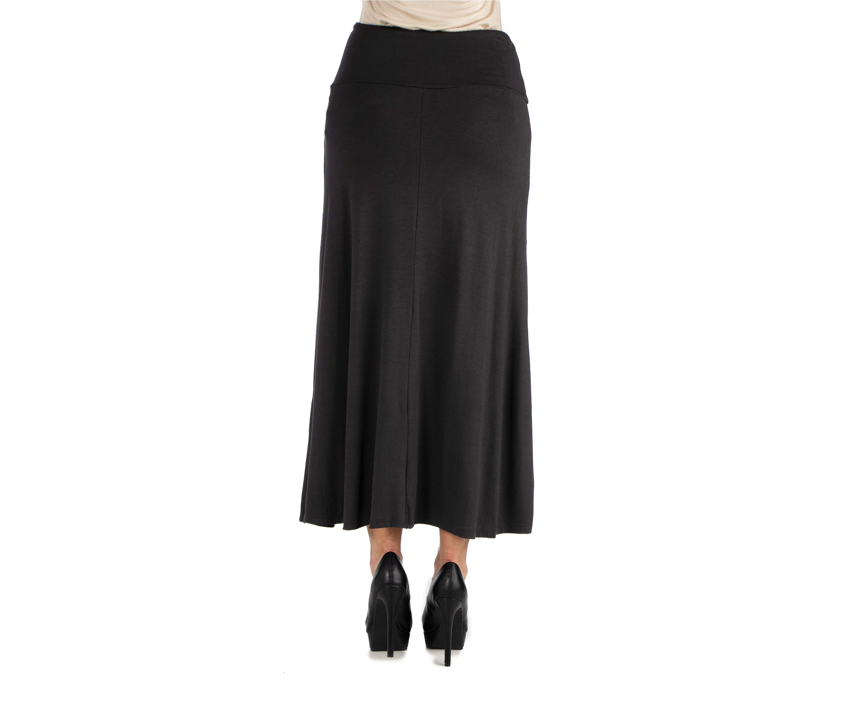 Womens Elastic Waist Solid Color Maxi Skirt