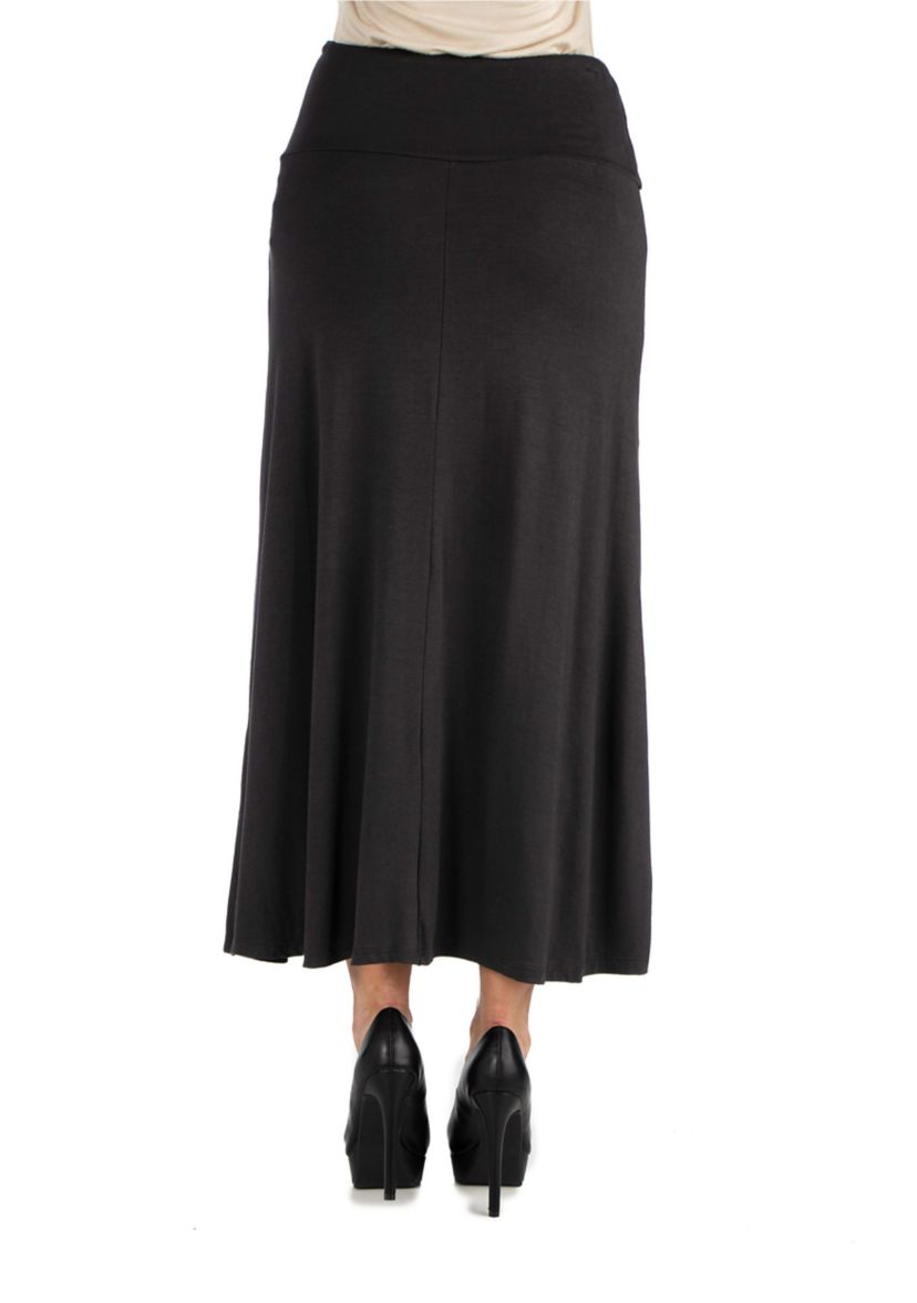 Womens Elastic Waist Solid Color Maxi Skirt