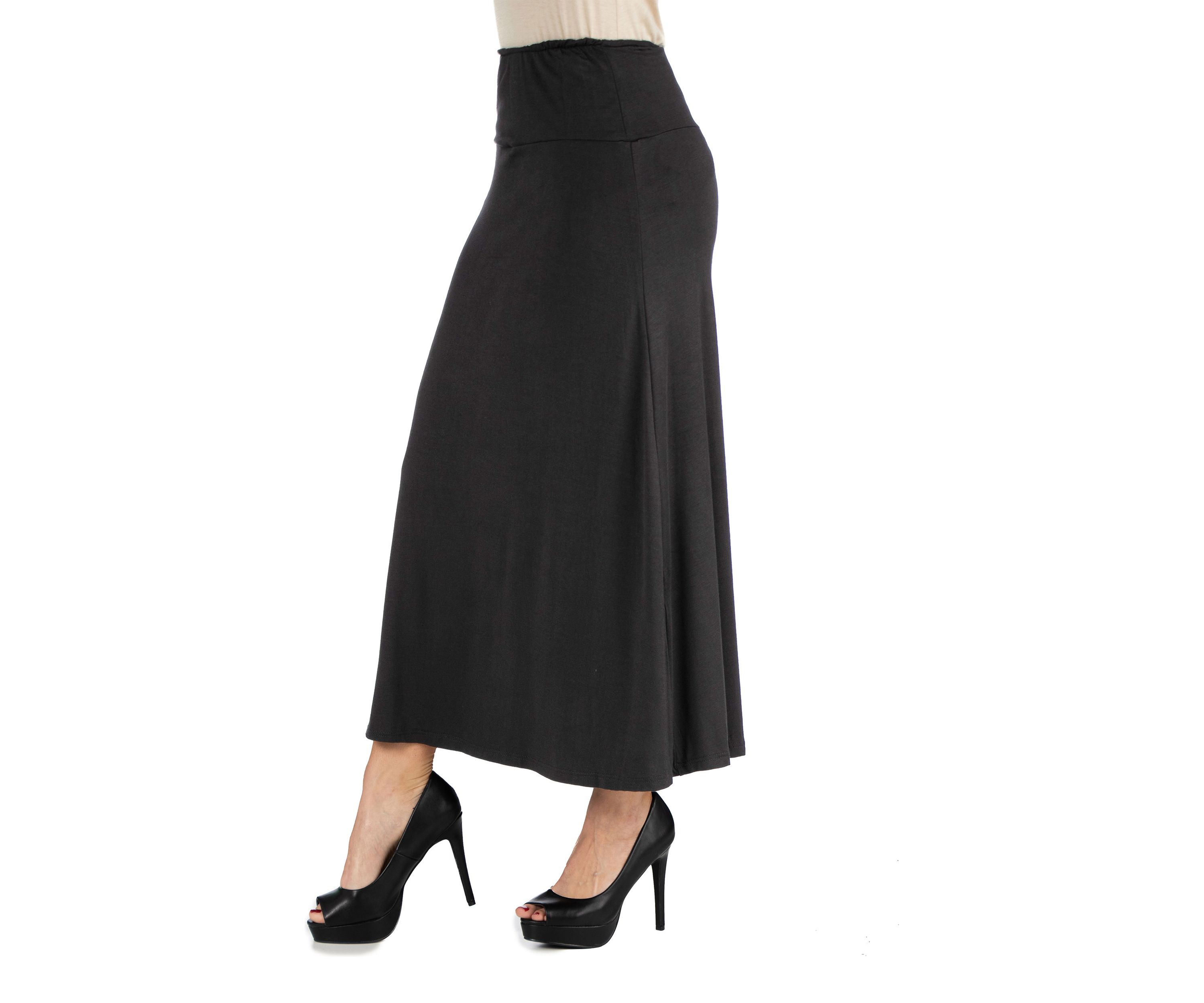 Womens Elastic Waist Solid Color Maxi Skirt