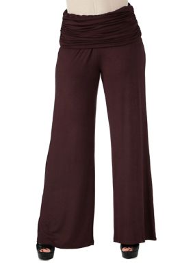 24seven Comfort Apparel Women's Foldover Elastic Waist Palazzo Pants | belk