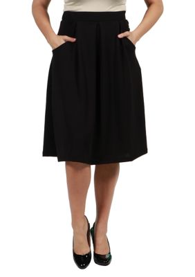 24seven Comfort Apparel Women's Classic Knee Length Black Skirt With Pockets
