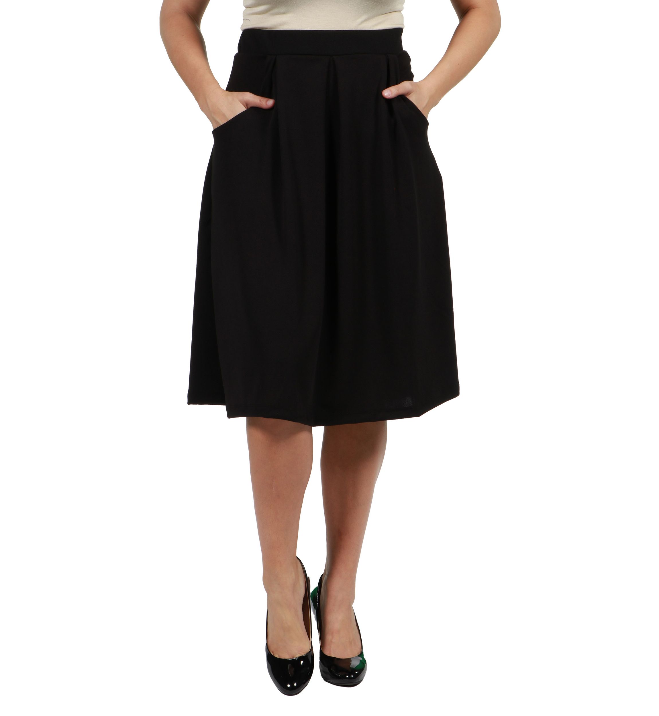 Classic Knee Length Black Skirt With Pockets