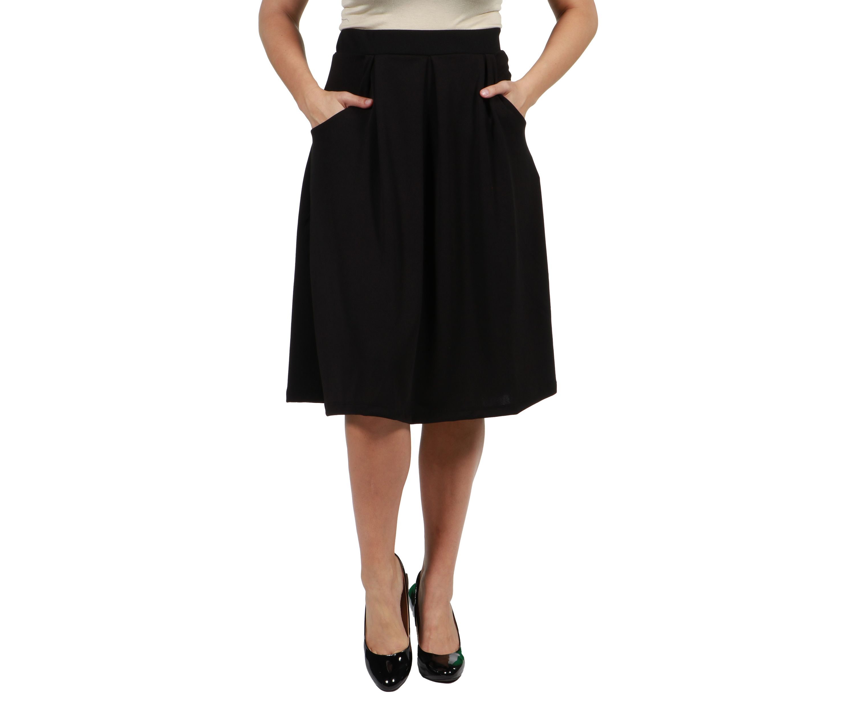 Classic Knee Length Black Skirt With Pockets