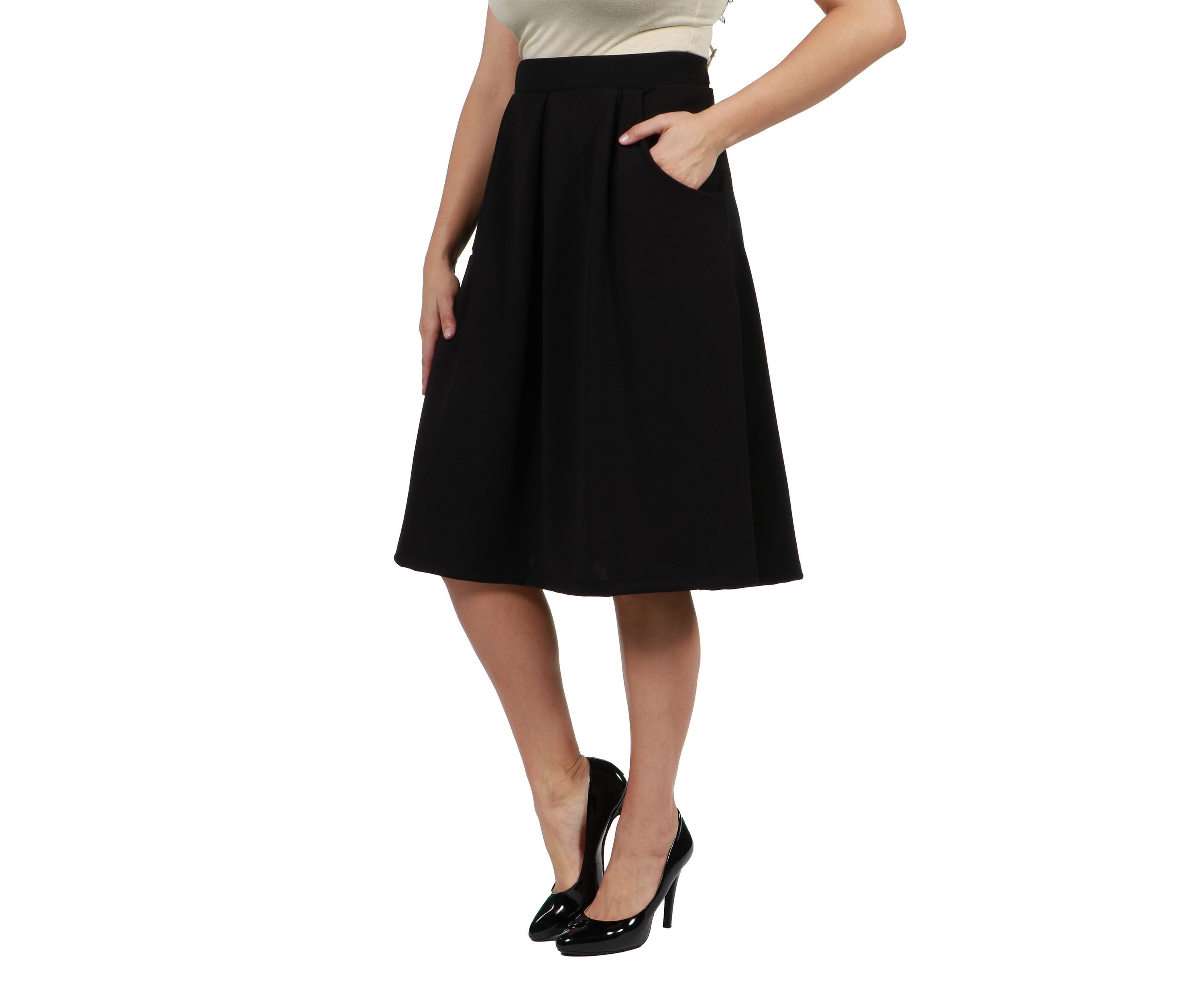 Classic Knee Length Black Skirt With Pockets