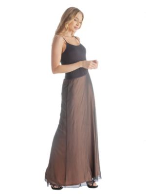 Solid Color Sheer Overlay Elastic Waist Dressy Maxi Skirt