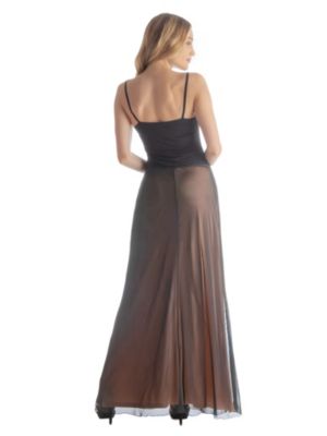 Solid Color Sheer Overlay Elastic Waist Dressy Maxi Skirt