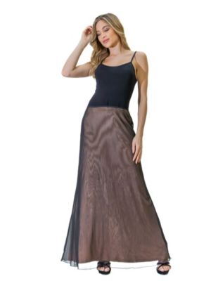 Solid Color Sheer Overlay Elastic Waist Dressy Maxi Skirt