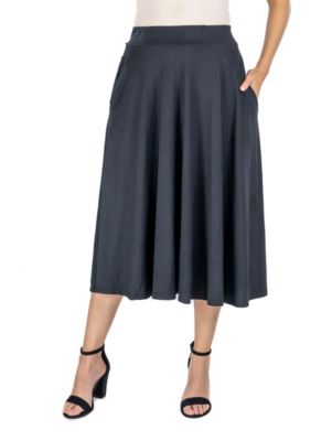 Elastic Waist Pleated Pocket Midi Skirt