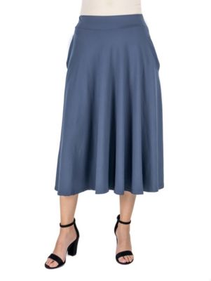 24seven Comfort Apparel Women's Elastic Waist Pleated Pocket Midi Skirt