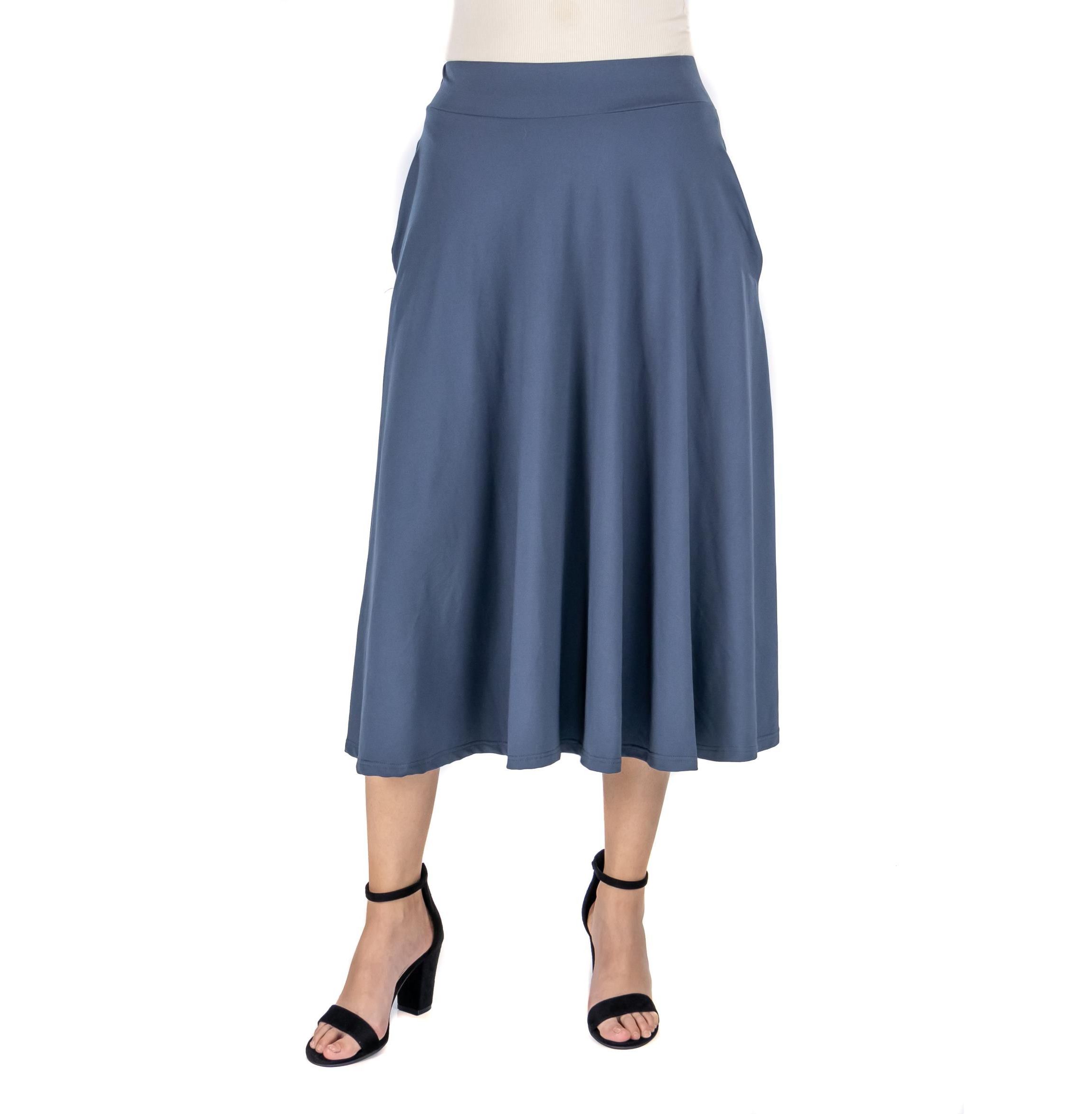 Elastic Waist Pleated Pocket Midi Skirt