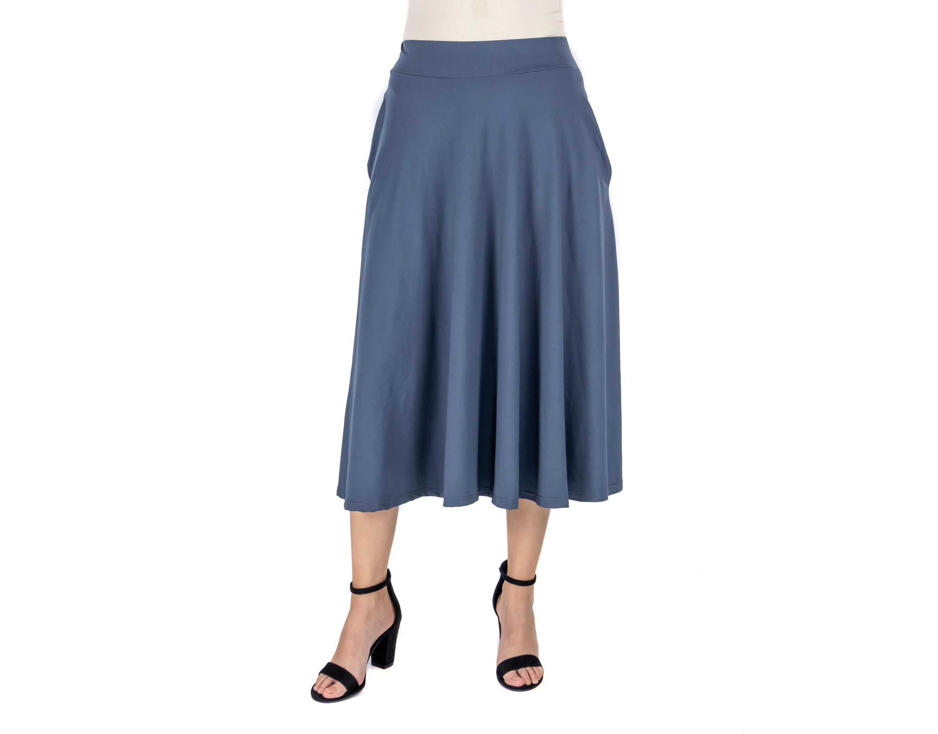 Elastic Waist Pleated Pocket Midi Skirt
