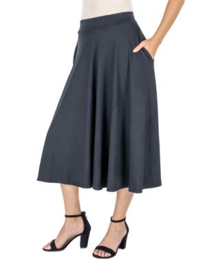 Elastic Waist Pleated Pocket Midi Skirt