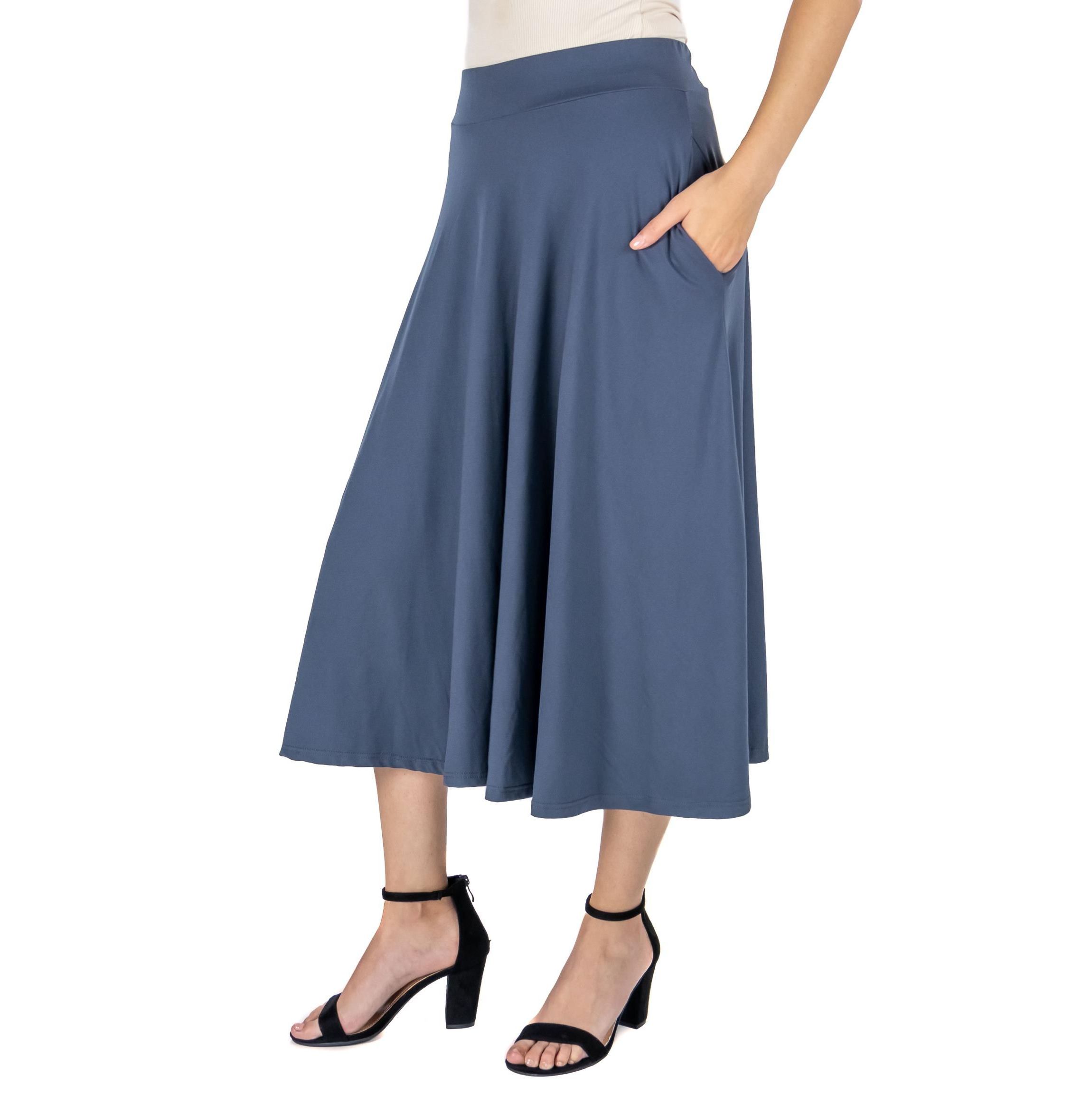 Elastic Waist Pleated Pocket Midi Skirt