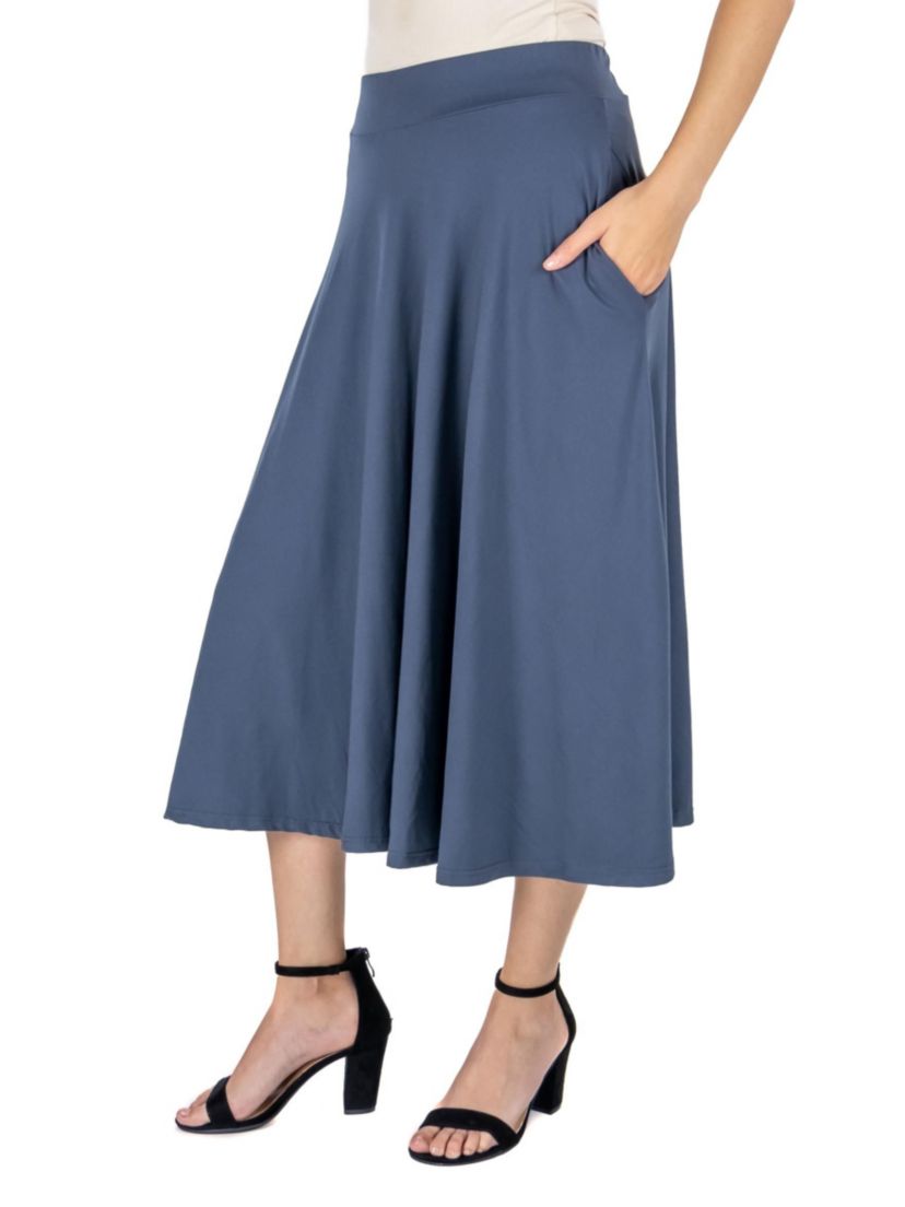 Elastic Waist Pleated Pocket Midi Skirt
