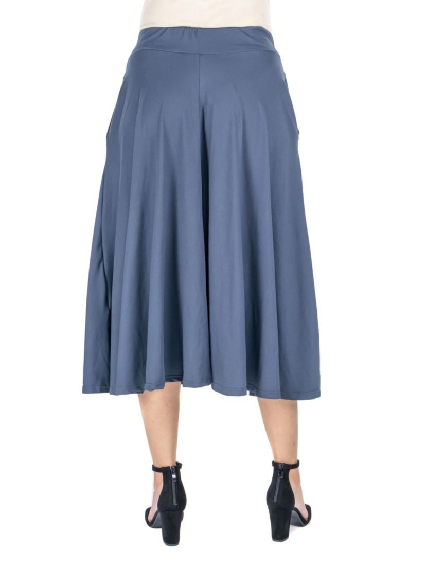 Elastic Waist Pleated Pocket Midi Skirt