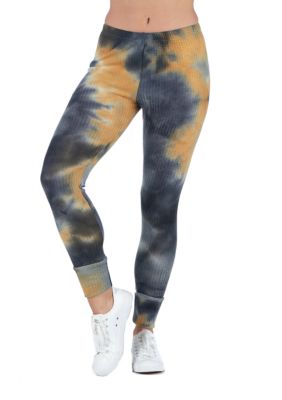 24seven Comfort Apparel Women's Tie Dye Print Fitted Ankle Cuff Sweatpants