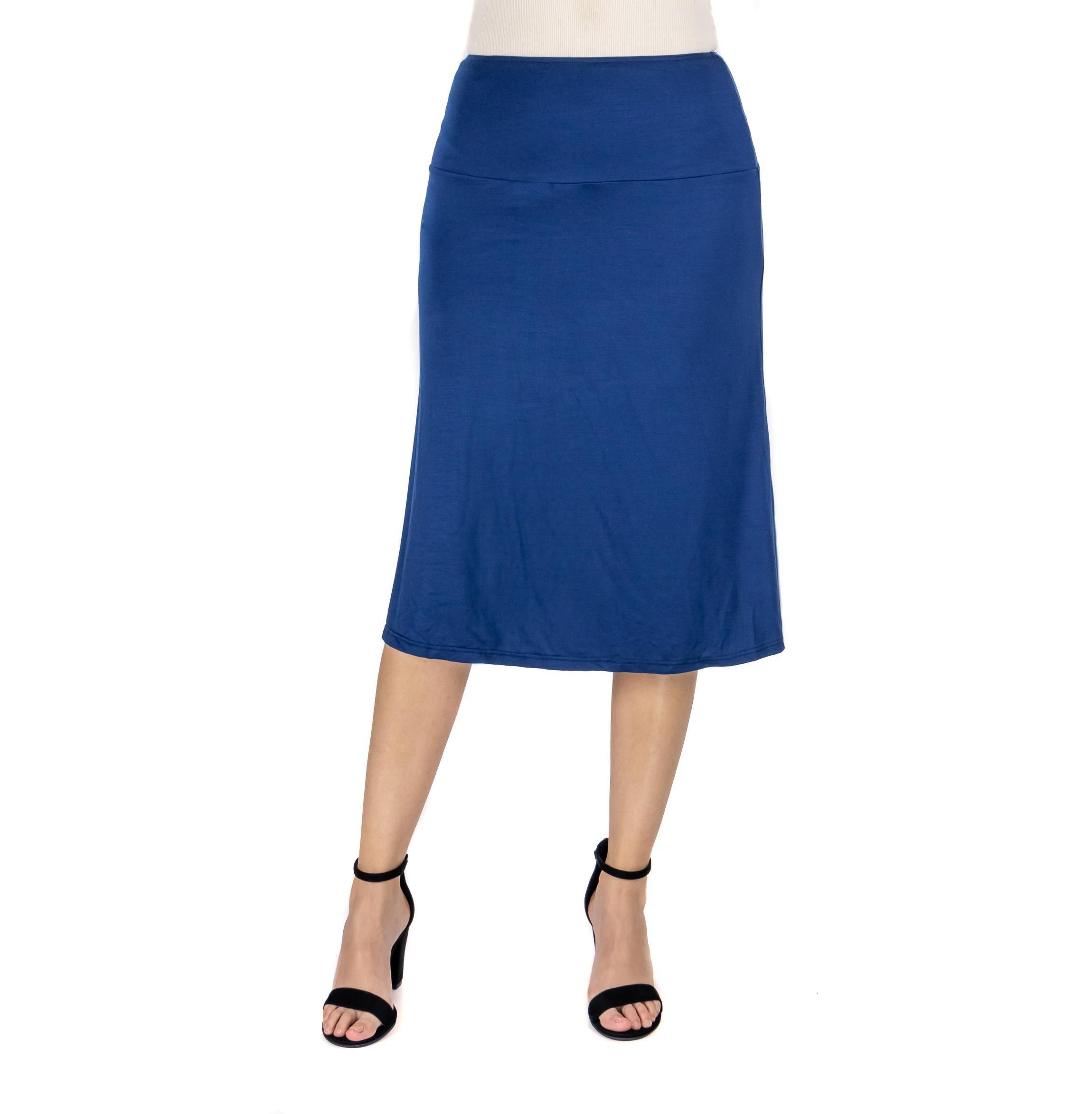 A Line Elastic Waist Knee Length Skirt