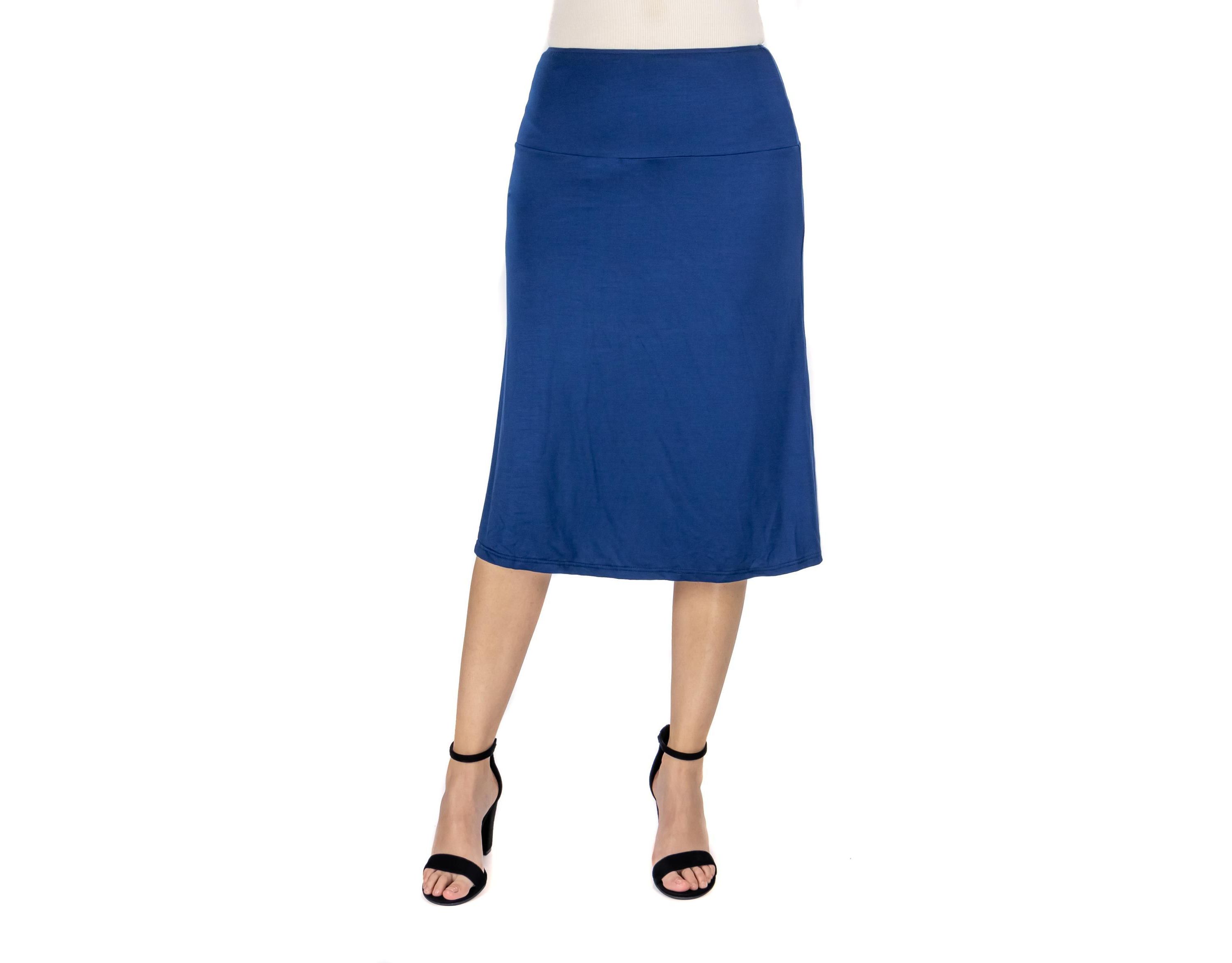 A Line Elastic Waist Knee Length Skirt
