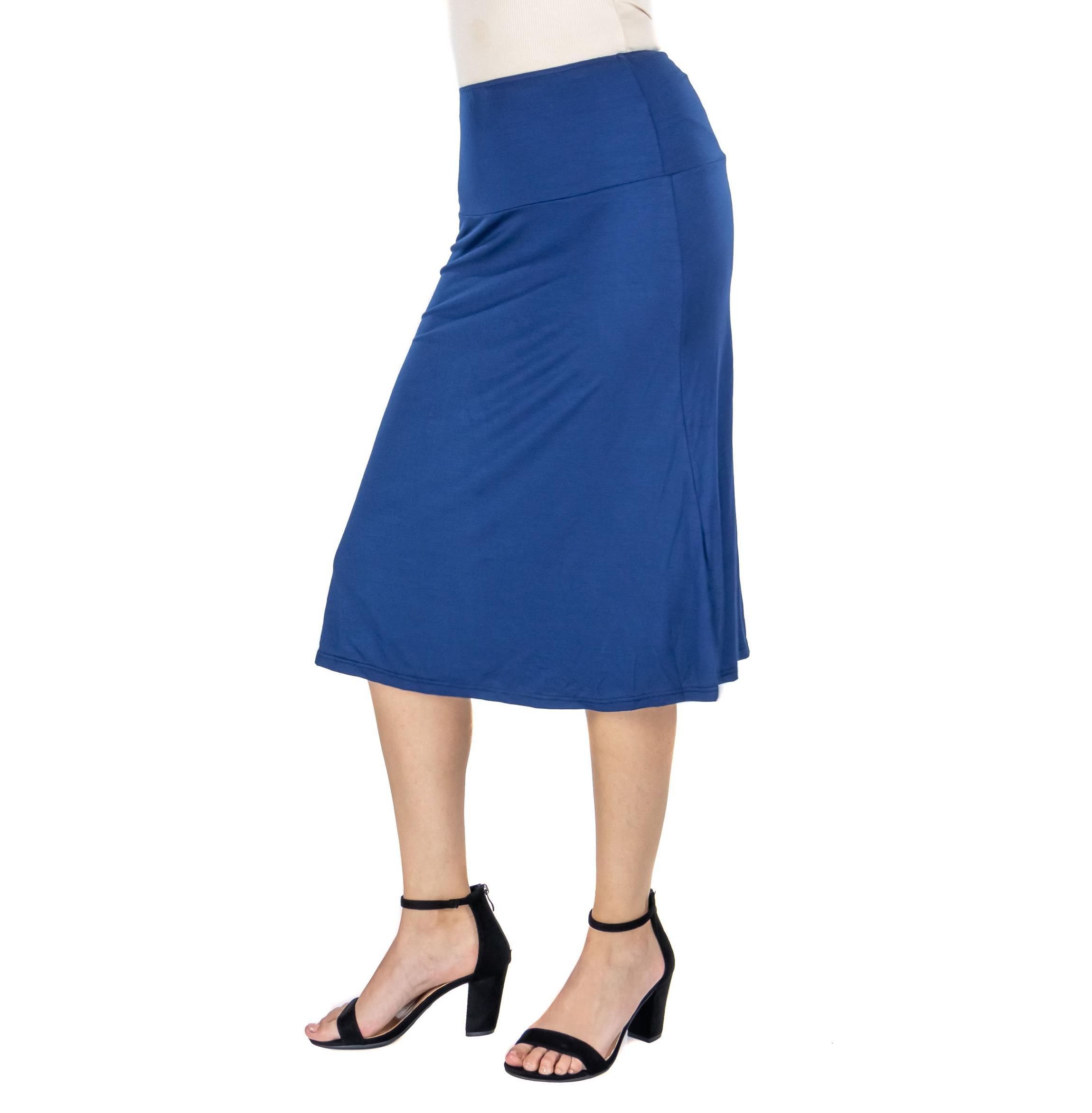A Line Elastic Waist Knee Length Skirt