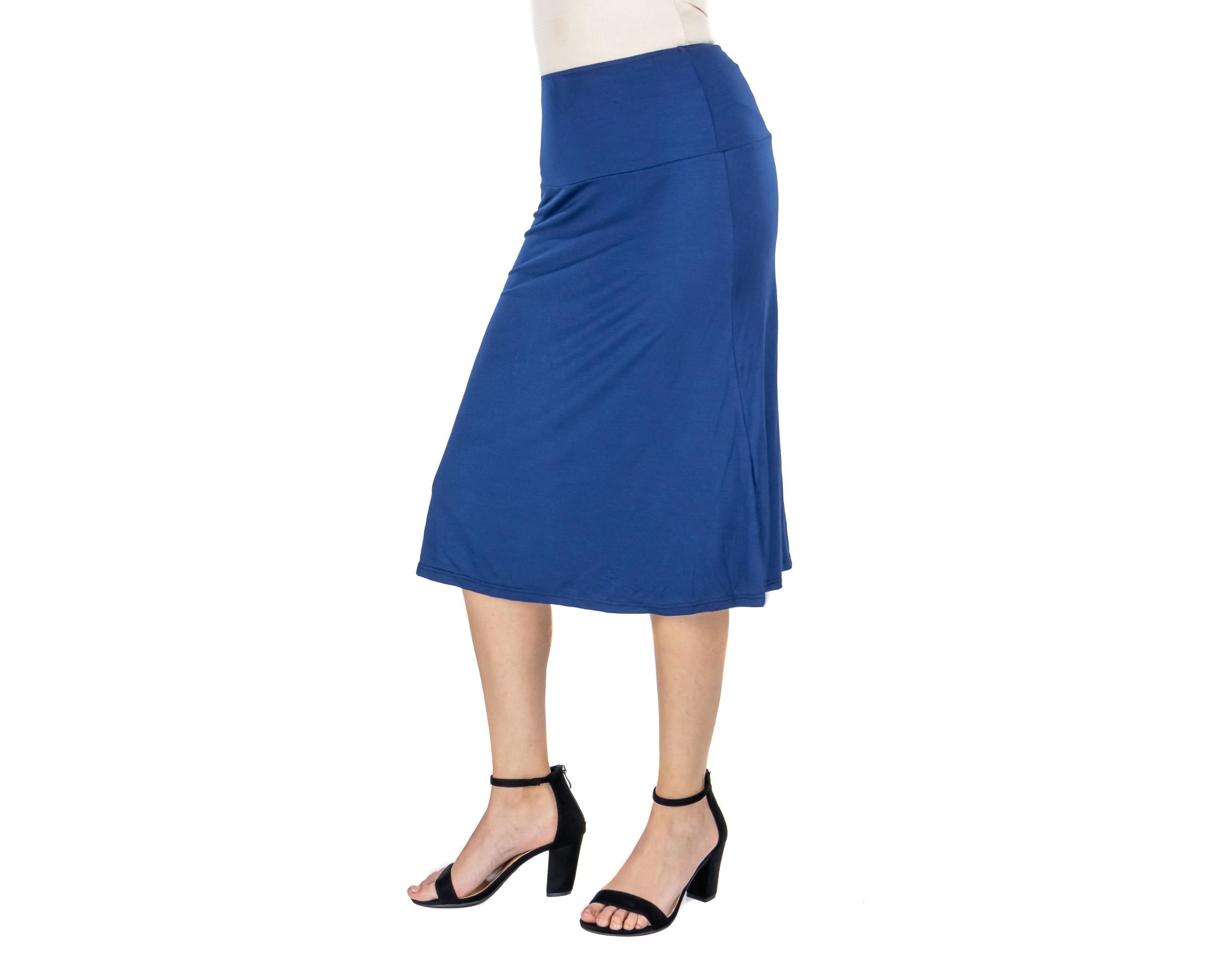A Line Elastic Waist Knee Length Skirt