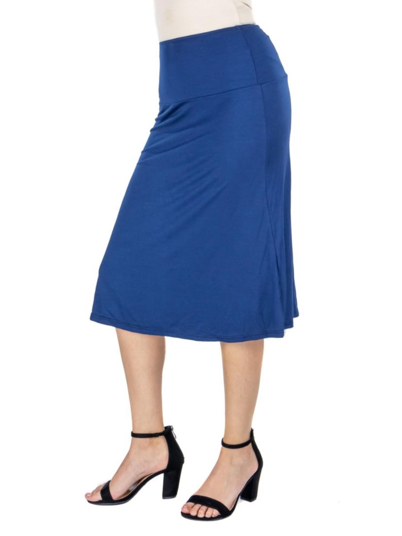 A Line Elastic Waist Knee Length Skirt