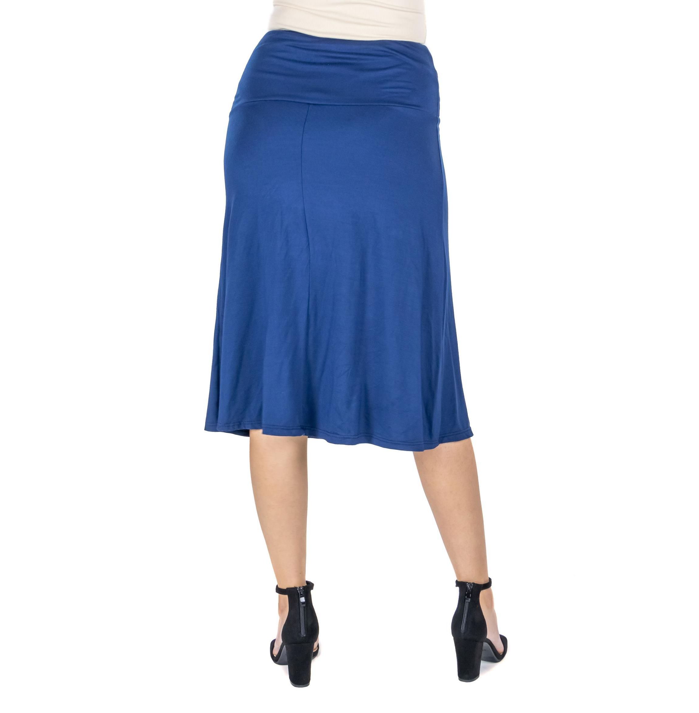 A Line Elastic Waist Knee Length Skirt