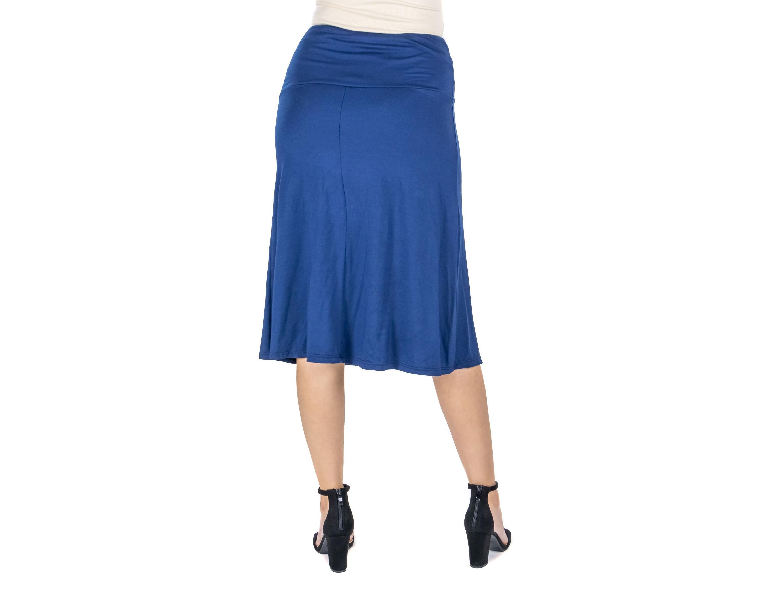A Line Elastic Waist Knee Length Skirt