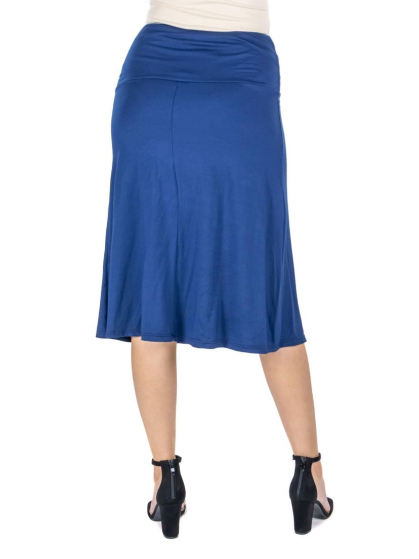 A Line Elastic Waist Knee Length Skirt