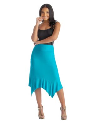 24seven Comfort Apparel Women's Solid Color Knee Length Elastic Waist Handkerchief Skirt