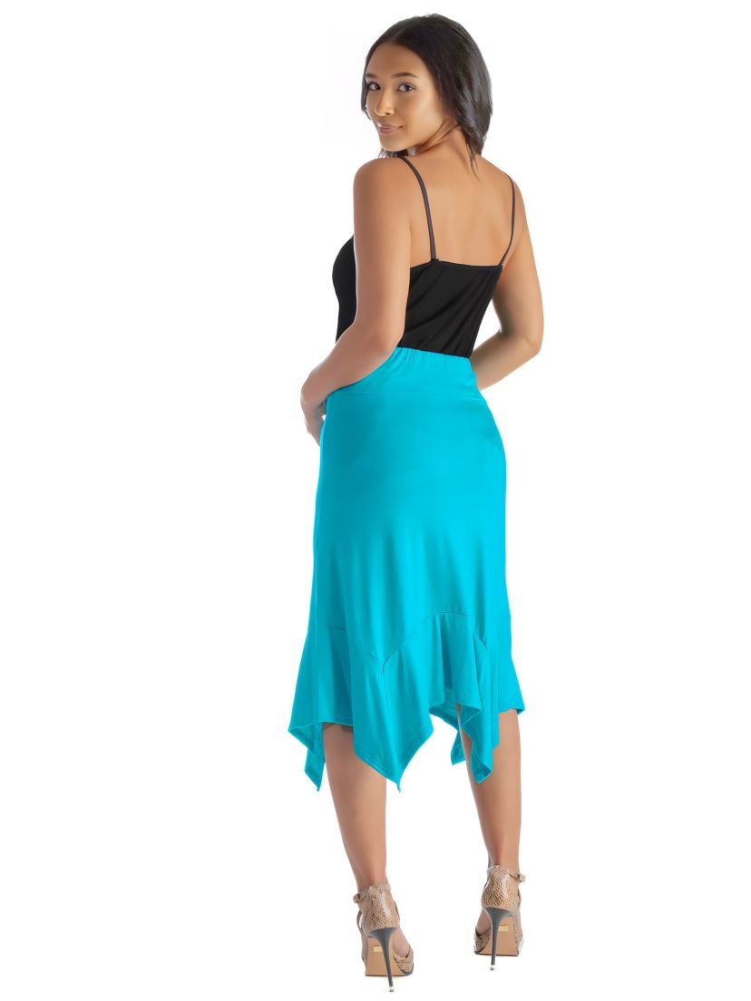 Solid Color Knee Length Elastic Waist Handkerchief Skirt