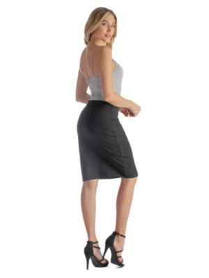 Solid Color Elastic Waist Knee Length Pencil Skirt