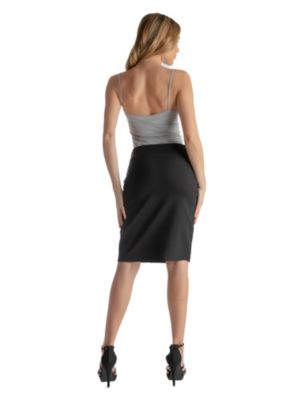 Solid Color Elastic Waist Knee Length Pencil Skirt