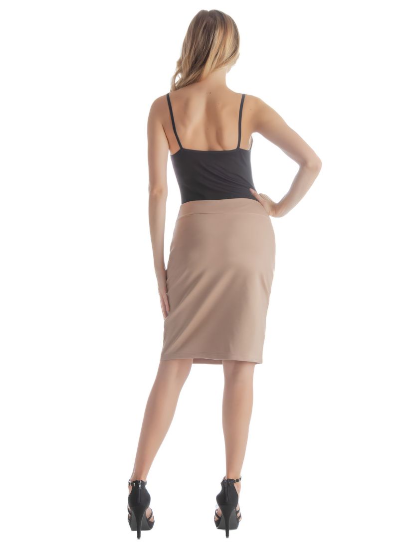 Solid Color Elastic Waist Knee Length Pencil Skirt