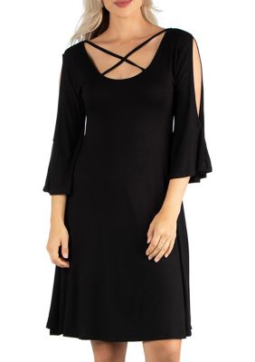 24seven Comfort Apparel Women's Knee Length Cold Shoulder Dress
