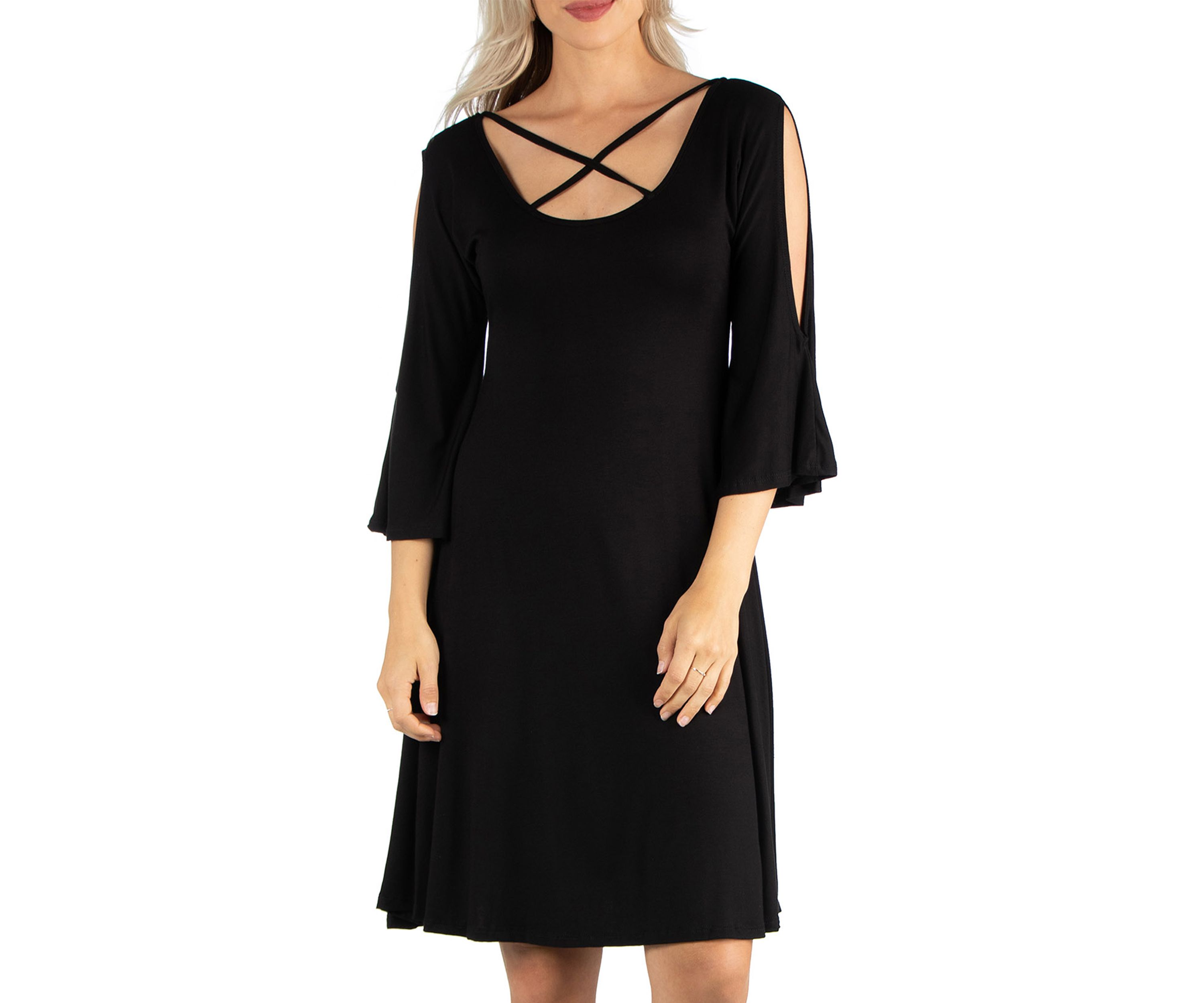 Womens Knee Length Cold Shoulder Dress
