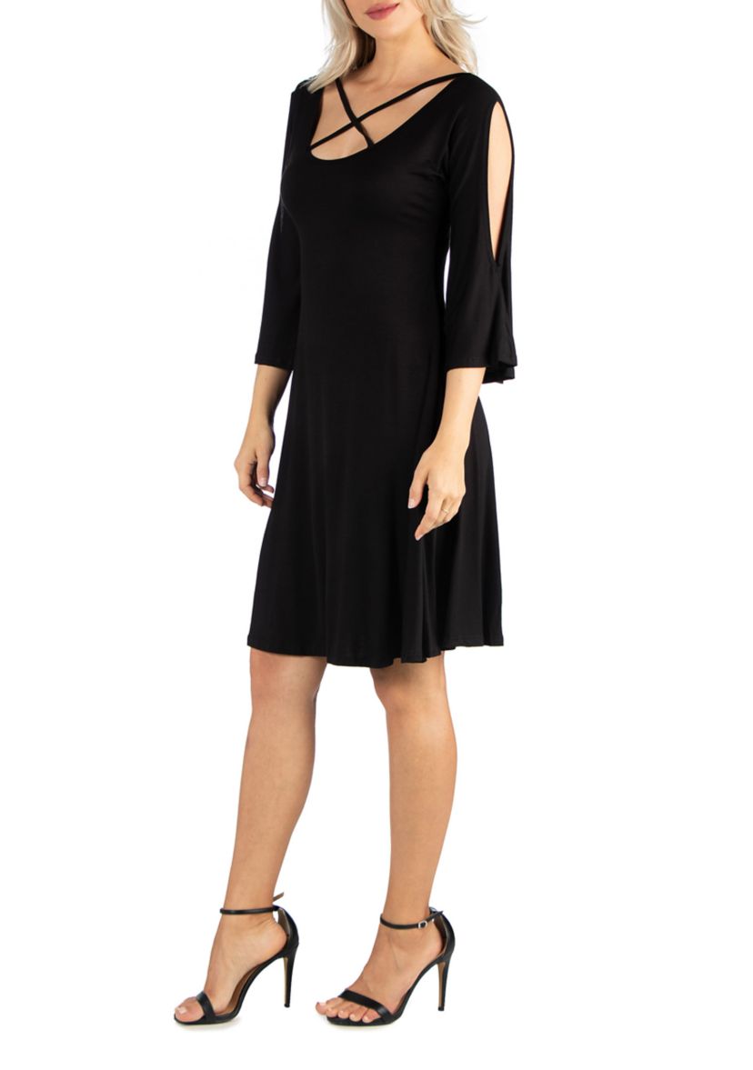 Womens Knee Length Cold Shoulder Dress