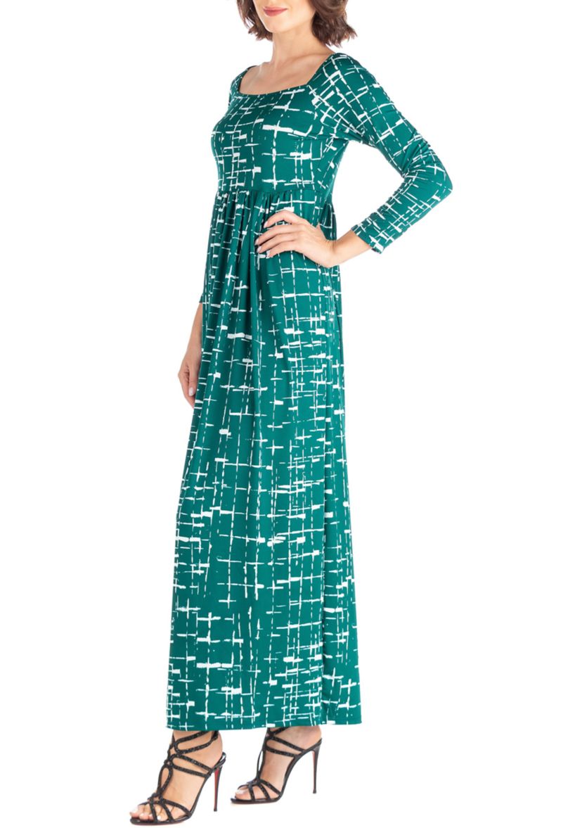 Emerald Green Long Sleeve Pleated Waist Maxi Dress