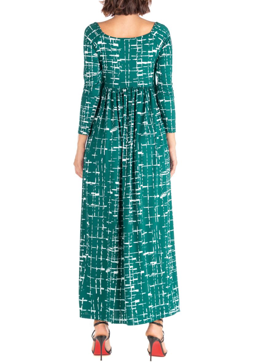 Emerald Green Long Sleeve Pleated Waist Maxi Dress