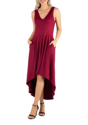 24seven Comfort Apparel Women's Sleeveless Fit-and-Flare High Low Dress