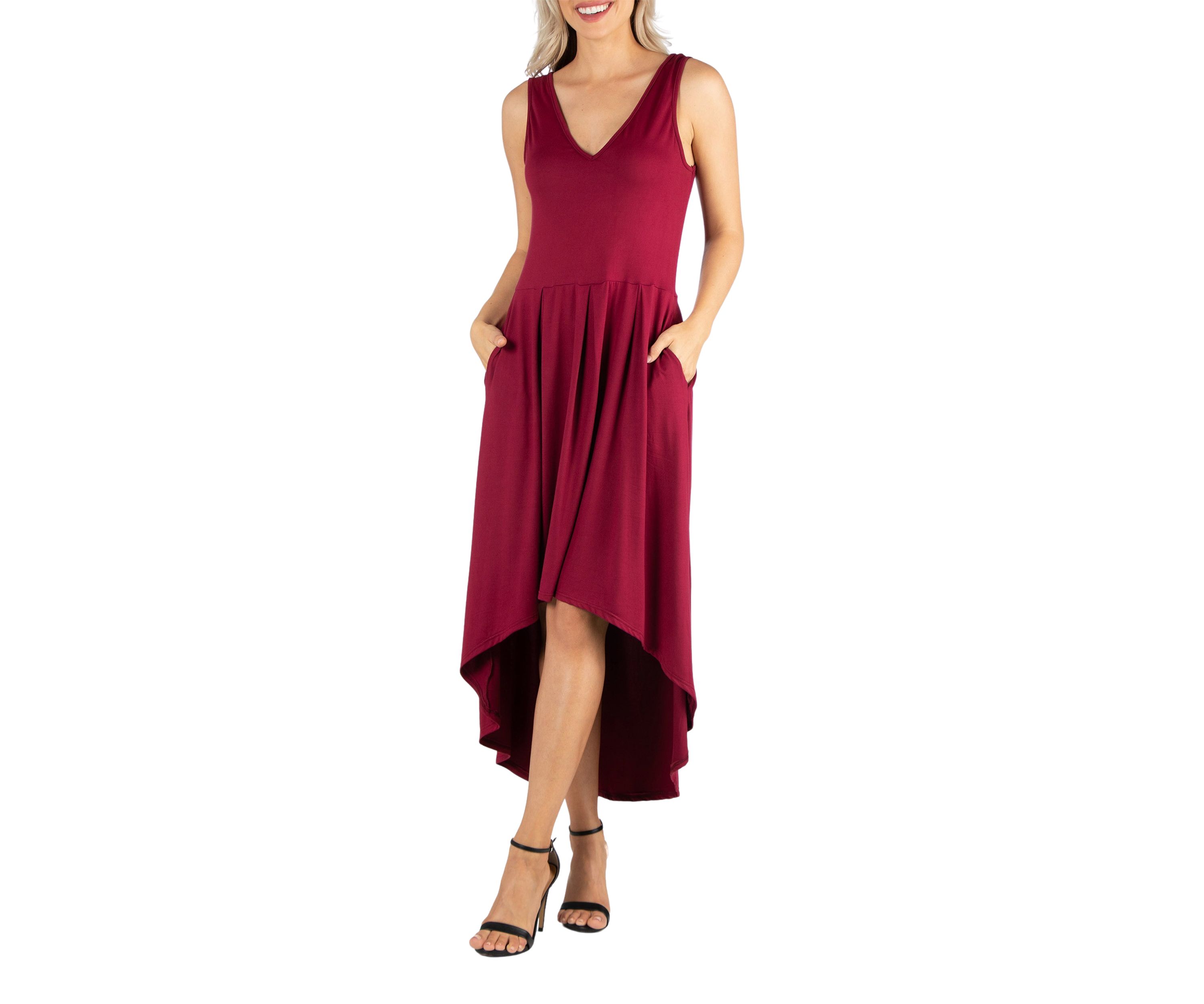 Womens Sleeveless Fit-and-Flare High Low Dress
