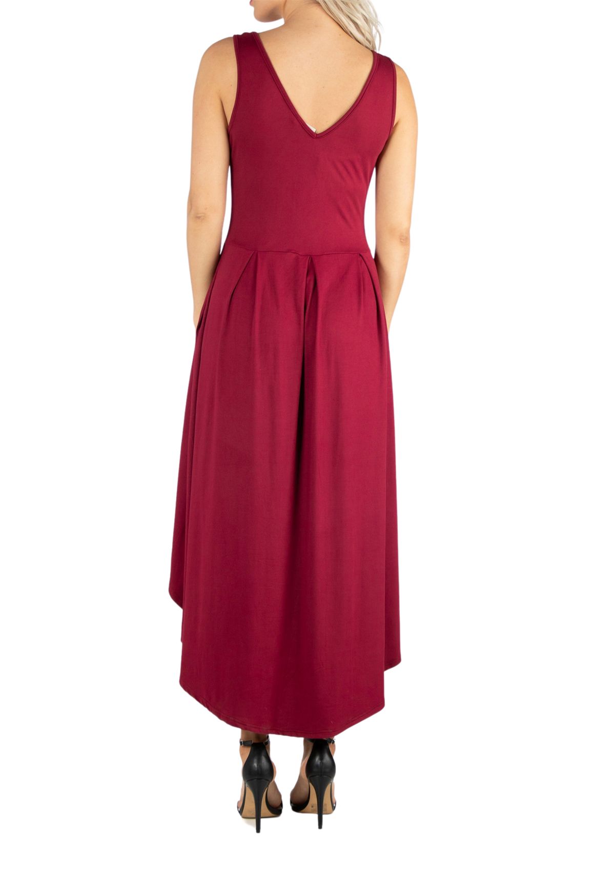 Womens Sleeveless Fit-and-Flare High Low Dress