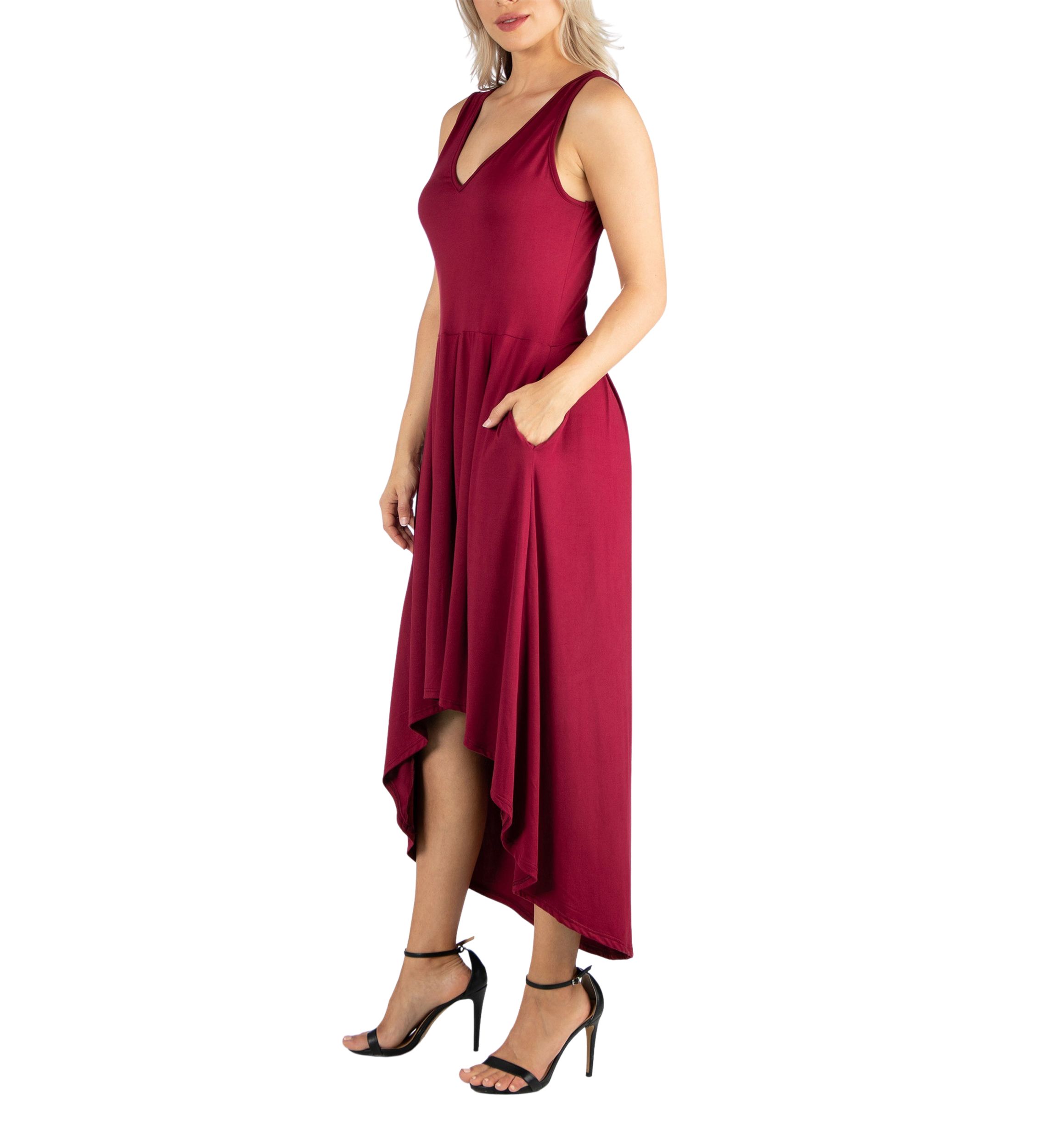 Womens Sleeveless Fit-and-Flare High Low Dress